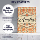 Personalised Name Bright Orange Floral Custom  Modern Room Accent Elegant Feature Canvas Wall Art Print Decor Picture Ready to Hang