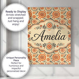 Personalised Name Bright Orange Floral Custom  Modern Room Accent Elegant Feature Canvas Wall Art Print Decor Picture Ready to Hang