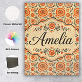 Personalised Name Bright Orange Floral Custom  Modern Room Accent Elegant Feature Canvas Wall Art Print Decor Picture Ready to Hang