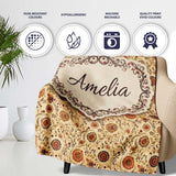 Vintage Autumn Floral Vine Seamless Pattern Warm Orange Beige  Personalised Custom Name Super Soft Fleece Blanket Bed Sofa Throw