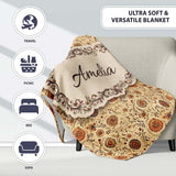 Vintage Autumn Floral Vine Seamless Pattern Warm Orange Beige  Personalised Custom Name Super Soft Fleece Blanket Bed Sofa Throw