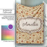 Vintage Autumn Floral Vine Seamless Pattern Warm Orange Beige  Personalised Custom Name Super Soft Fleece Blanket Bed Sofa Throw