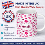 Personalized Custom Name Cute Pink Gift Box Star Festive Seamless Pattern Cute Gift 11oz Ceramic Coffee Tea Mug White Large Handle