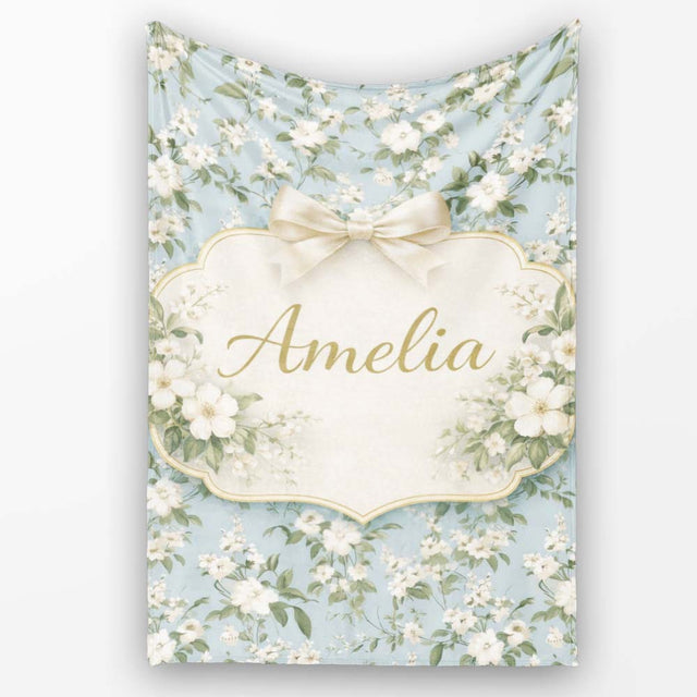 Light Blue Ditsy Floral Small Blossom Repeat Cute Unique Gift Lovely Personalised Custom Name Super Soft Fleece Blanket Bed Sofa Throw