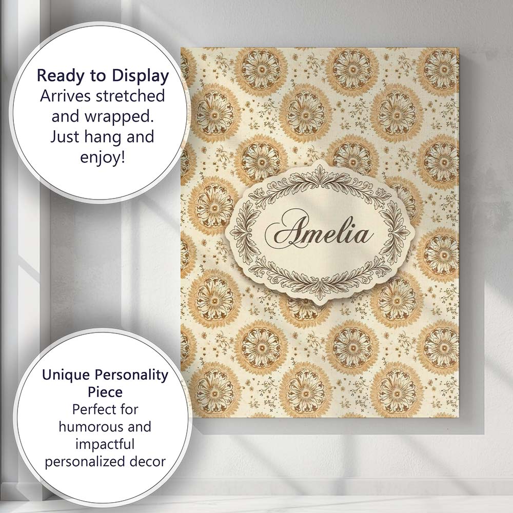 Personalised Name Elegant Beige Mandala Custom  Unique Gift Idea Modern Room Accent Canvas Wall Art Print Decor Picture Ready to Hang