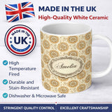 Personalized Custom Name Elegant Beige Mandala Floral Seamless Pattern Soft Neutral 11oz Ceramic Coffee Tea Mug White Large Handle
