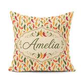Custom Name Colorful Chili Pepper Seamless Red Green Yellow Food Square Filled Cushion Throw Pillow Sofa Bed Home Decor Zip Washable UK Made