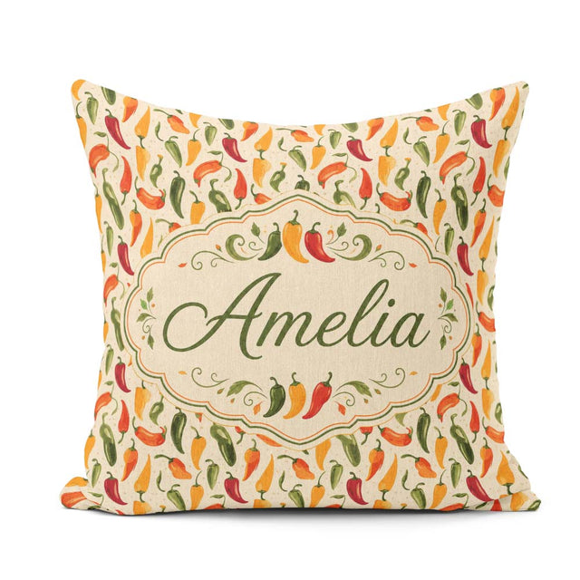 Custom Name Colorful Chili Pepper Seamless Red Green Yellow Food Square Filled Cushion Throw Pillow Sofa Bed Home Decor Zip Washable UK Made