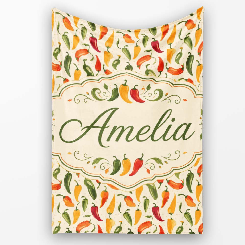 Colorful Chili Pepper Seamless Pattern Red Green Yellow Food Print  Personalised Custom Name Super Soft Fleece Blanket Bed Sofa Throw