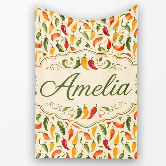 Colorful Chili Pepper Seamless Pattern Red Green Yellow Food Print  Personalised Custom Name Super Soft Fleece Blanket Bed Sofa Throw