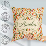 Custom Name Colorful Chili Pepper Seamless Red Green Yellow Food Square Filled Cushion Throw Pillow Sofa Bed Home Decor Zip Washable UK Made