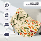 Colorful Chili Pepper Seamless Pattern Red Green Yellow Food Print  Personalised Custom Name Super Soft Fleece Blanket Bed Sofa Throw