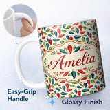 Personalized Custom Name Hand Painted Pepper Seamless Pattern Red Blue Green Vegetable Print 11oz Ceramic Coffee Tea Mug White Large Handle
