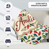 Hand Painted Pepper Seamless Pattern Red Blue Green Vegetable Print  Personalised Custom Name Super Soft Fleece Blanket Bed Sofa Throw