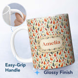Personalized Custom Name Minimalist Pepper Floral Seamless Pattern Soft Kitchen Style Name 11oz Ceramic Coffee Tea Mug White Large Handle