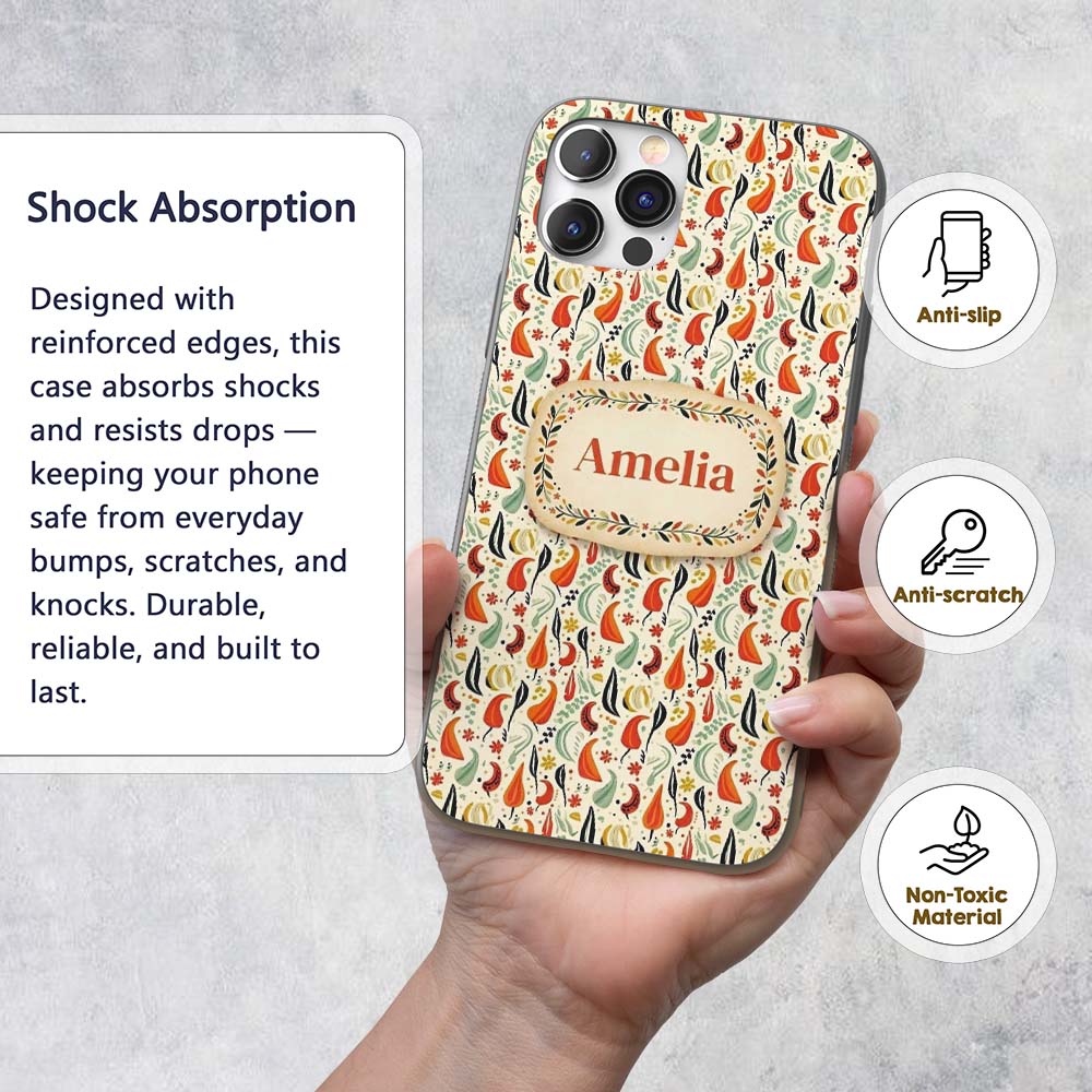 Minimalist Pepper Floral Seamless Pattern Soft Custom Name Protective Phone Case Mobile Cover Durable Everyday Smartphone Shock Resistant