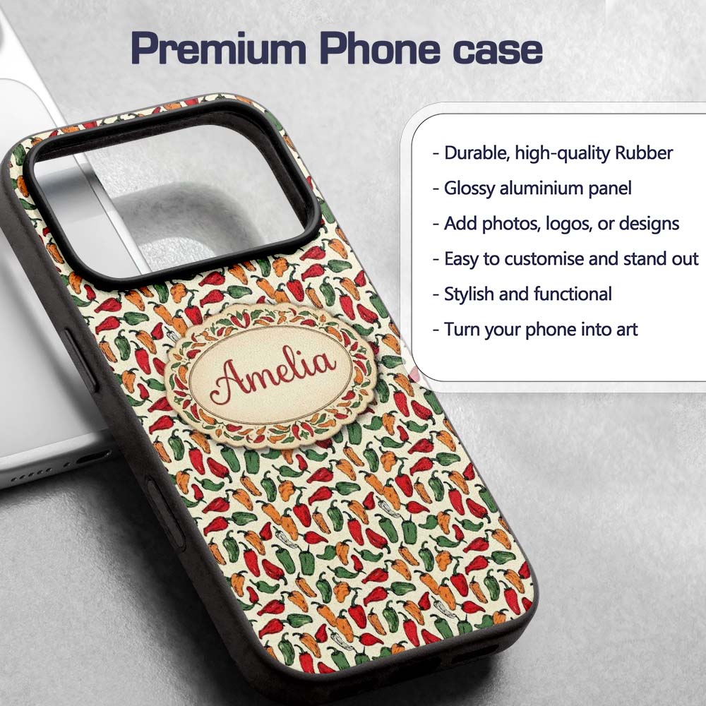 Vintage Mixed Pepper Seamless Pattern Red Orange Custom Name Protective Phone Case Mobile Cover Durable Everyday Smartphone Shock Resistant