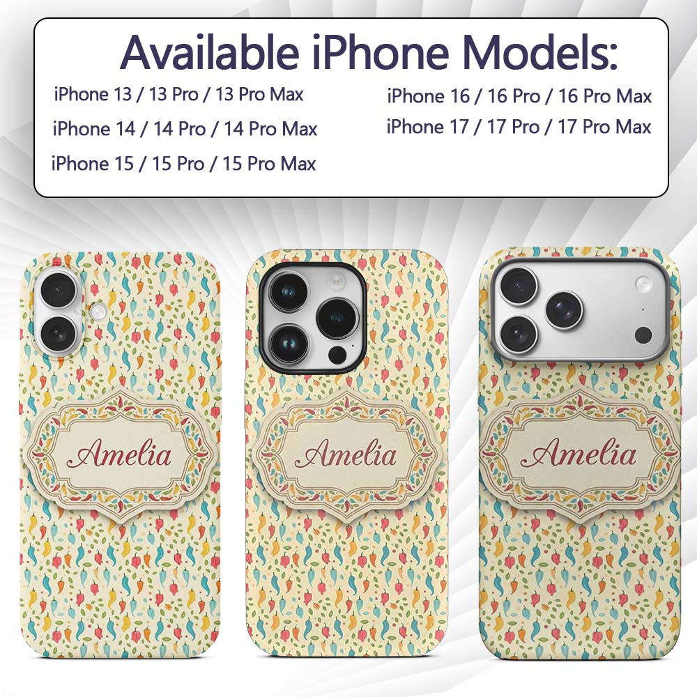 Pastel Colorful Pepper Seamless Pattern Cute Custom Name Protective Phone Case Mobile Cover Durable Everyday Smartphone Shock Resistant