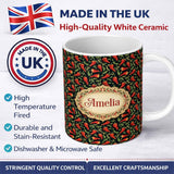 Personalized Custom Name Dark Background Red Chili Seamless Pattern Bold Botanical Food 11oz Ceramic Coffee Tea Mug White Large Handle