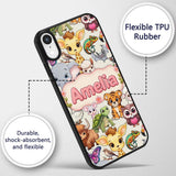 Cute Cartoon Jungle Safari Animals Printed Design Custom Name Protective Phone Case Mobile Cover Durable Everyday Smartphone Shock Resistant
