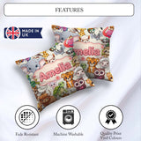 Custom Name Cute Cartoon Jungle Safari Animals Seamless on Cream Square Filled Cushion Throw Pillow Sofa Bed Home Decor Zip Washable UK Made