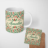 Personalized Custom Name Classic Red Green Chili Seamless Pattern Simple Food Print Design 11oz Ceramic Coffee Tea Mug White Large Handle
