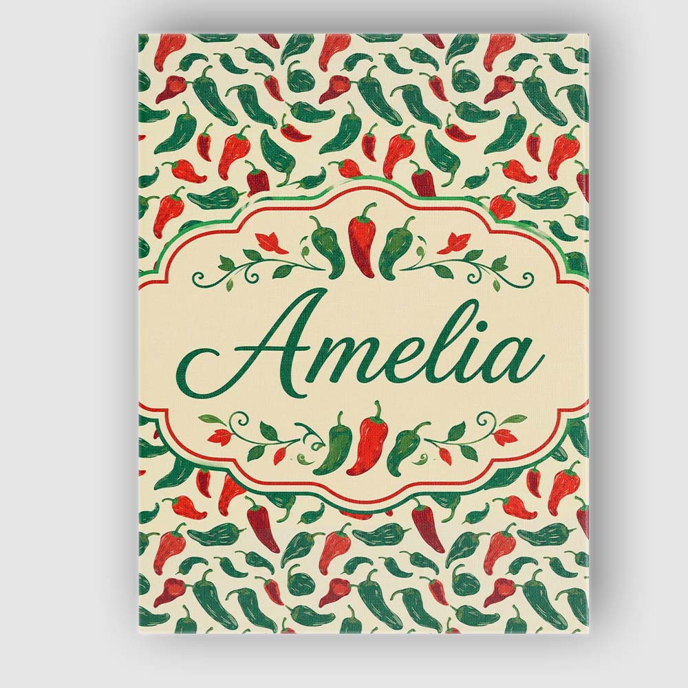 Personalised Name Classic Red Green Chili Custom  Unique Gift Idea Elegant Feature Canvas Wall Art Print Decor Picture Ready to Hang