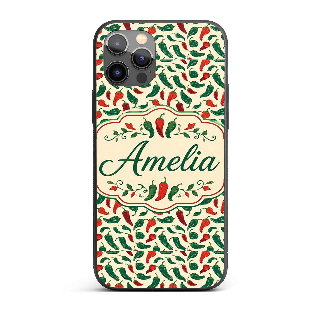 Classic Red Green Chili Seamless Pattern Simple Custom Name Protective Phone Case Mobile Cover Durable Everyday Smartphone Shock Resistant