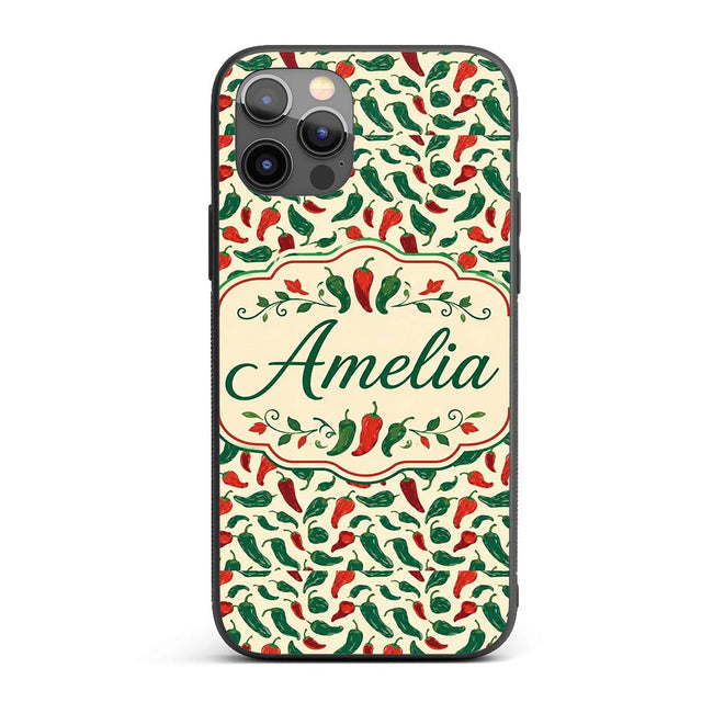 Classic Red Green Chili Seamless Pattern Simple Custom Name Protective Phone Case Mobile Cover Durable Everyday Smartphone Shock Resistant