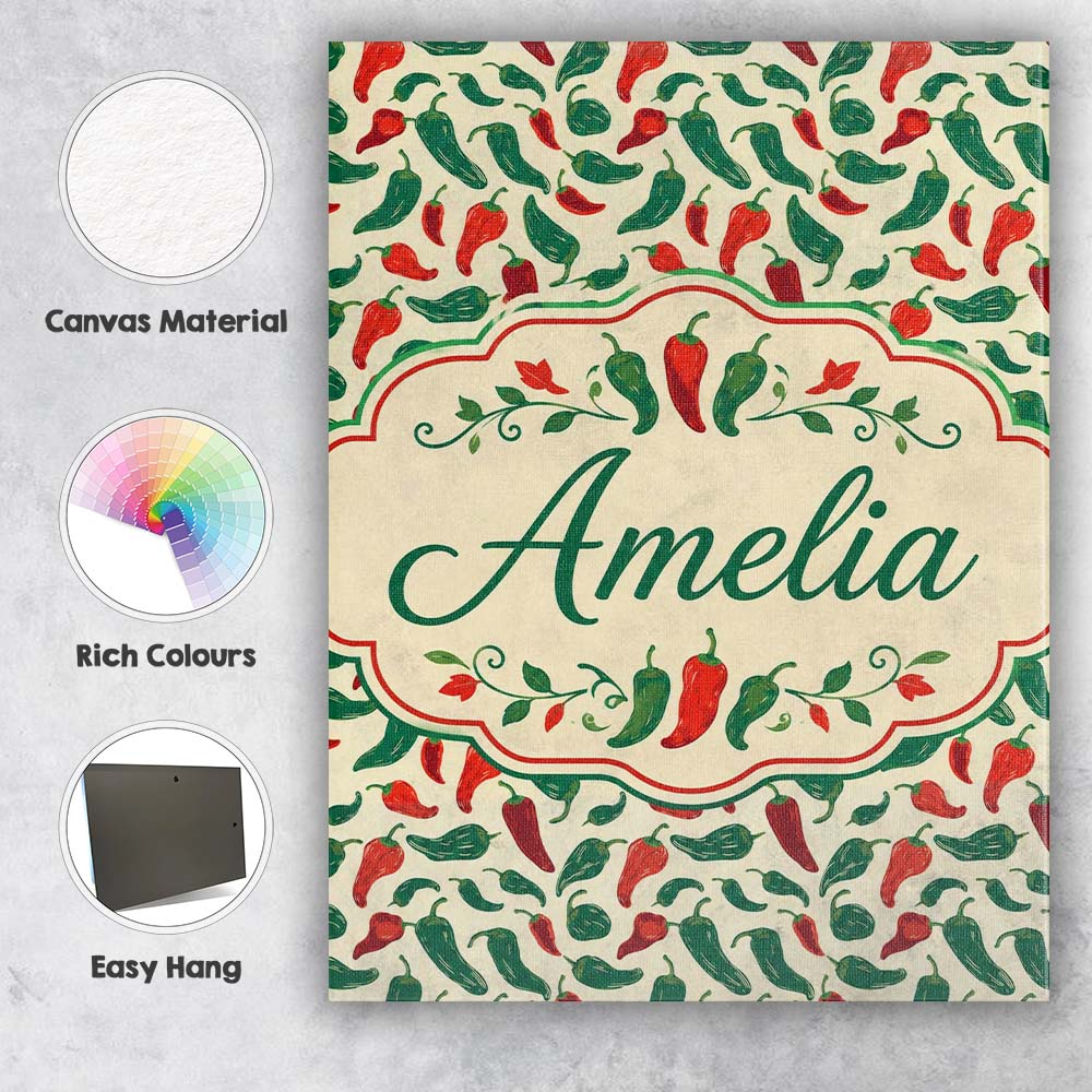 Personalised Name Classic Red Green Chili Custom  Unique Gift Idea Elegant Feature Canvas Wall Art Print Decor Picture Ready to Hang