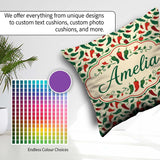 Custom Name Classic Red Green Chili Seamless Pattern Simple Food Square Filled Cushion Throw Pillow Sofa Bed Home Decor Zip Washable UK Made