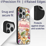 Cute Cartoon Jungle Safari Animals Printed Design Custom Name Protective Phone Case Mobile Cover Durable Everyday Smartphone Shock Resistant