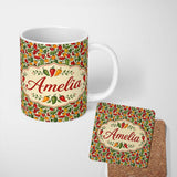Personalized Custom Name Hand Drawn Mixed Bell Pepper Seamless Pattern Red Green Yellow 11oz Ceramic Coffee Tea Mug White Large Handle
