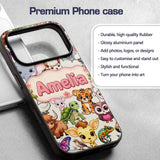 Cute Cartoon Jungle Safari Animals Printed Design Custom Name Protective Phone Case Mobile Cover Durable Everyday Smartphone Shock Resistant