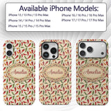 Red Green Chili Pepper Vintage Seamless Pattern Custom Name Protective Phone Case Mobile Cover Durable Everyday Smartphone Shock Resistant