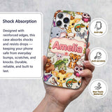 Cute Cartoon Jungle Safari Animals Printed Design Custom Name Protective Phone Case Mobile Cover Durable Everyday Smartphone Shock Resistant