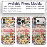 Cute Cartoon Jungle Safari Animals Printed Design Custom Name Protective Phone Case Mobile Cover Durable Everyday Smartphone Shock Resistant