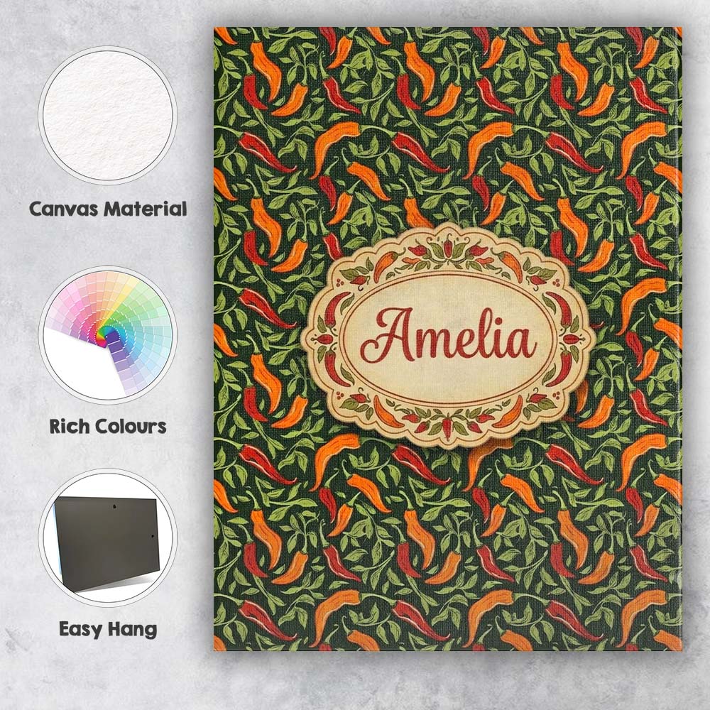 Personalised Name Orange Red Chili Peppers Custom  Unique Gift Idea Elegant Feature Canvas Wall Art Print Decor Picture Ready to Hang