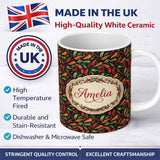 Personalized Custom Name Mixed Chili Peppers and Leaves Dark Seamless Pattern Design Name 11oz Ceramic Coffee Tea Mug White Large Handle