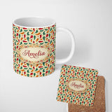 Personalized Custom Name Colorful Minimal Chili Pepper Tossed Seamless Pattern Cream 11oz Ceramic Coffee Tea Mug White Large Handle
