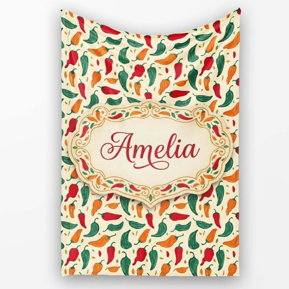 Colorful Minimal Chili Pepper Tossed Seamless Pattern Cream  Personalised Custom Name Super Soft Fleece Blanket Bed Sofa Throw