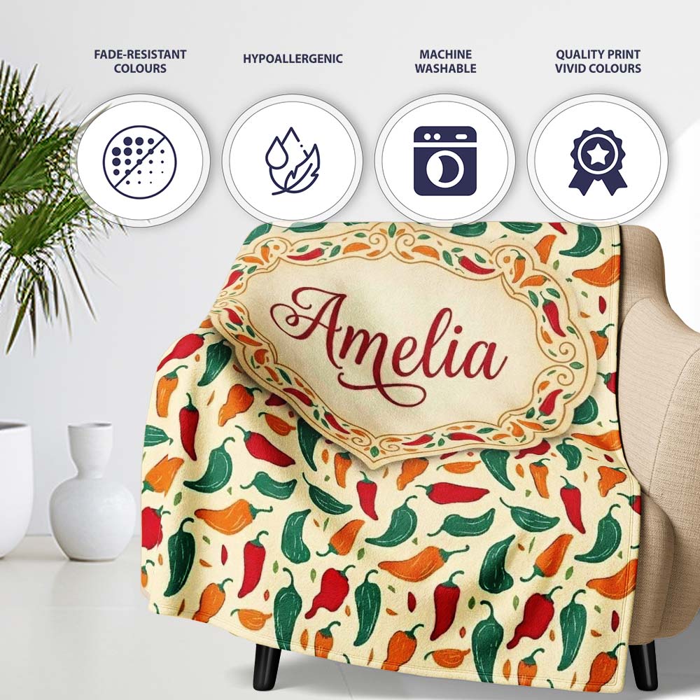 Colorful Minimal Chili Pepper Tossed Seamless Pattern Cream  Personalised Custom Name Super Soft Fleece Blanket Bed Sofa Throw