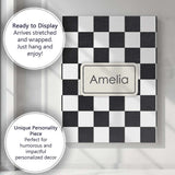Personalised Name Black White Checkered Custom  Modern Room Accent Elegant Feature Canvas Wall Art Print Decor Picture Ready to Hang