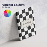 Personalised Name Black White Checkered Custom  Modern Room Accent Elegant Feature Canvas Wall Art Print Decor Picture Ready to Hang