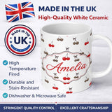 Personalized Custom Name Cute Cherry and Leopard Print Bow Seamless Pattern Custom Name 11oz Ceramic Coffee Tea Mug White Large Handle