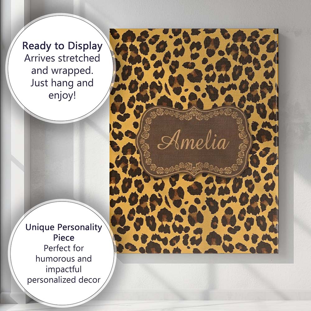 Personalised Name Classic Leopard Animal Custom  Unique Gift Idea Elegant Feature Canvas Wall Art Print Decor Picture Ready to Hang