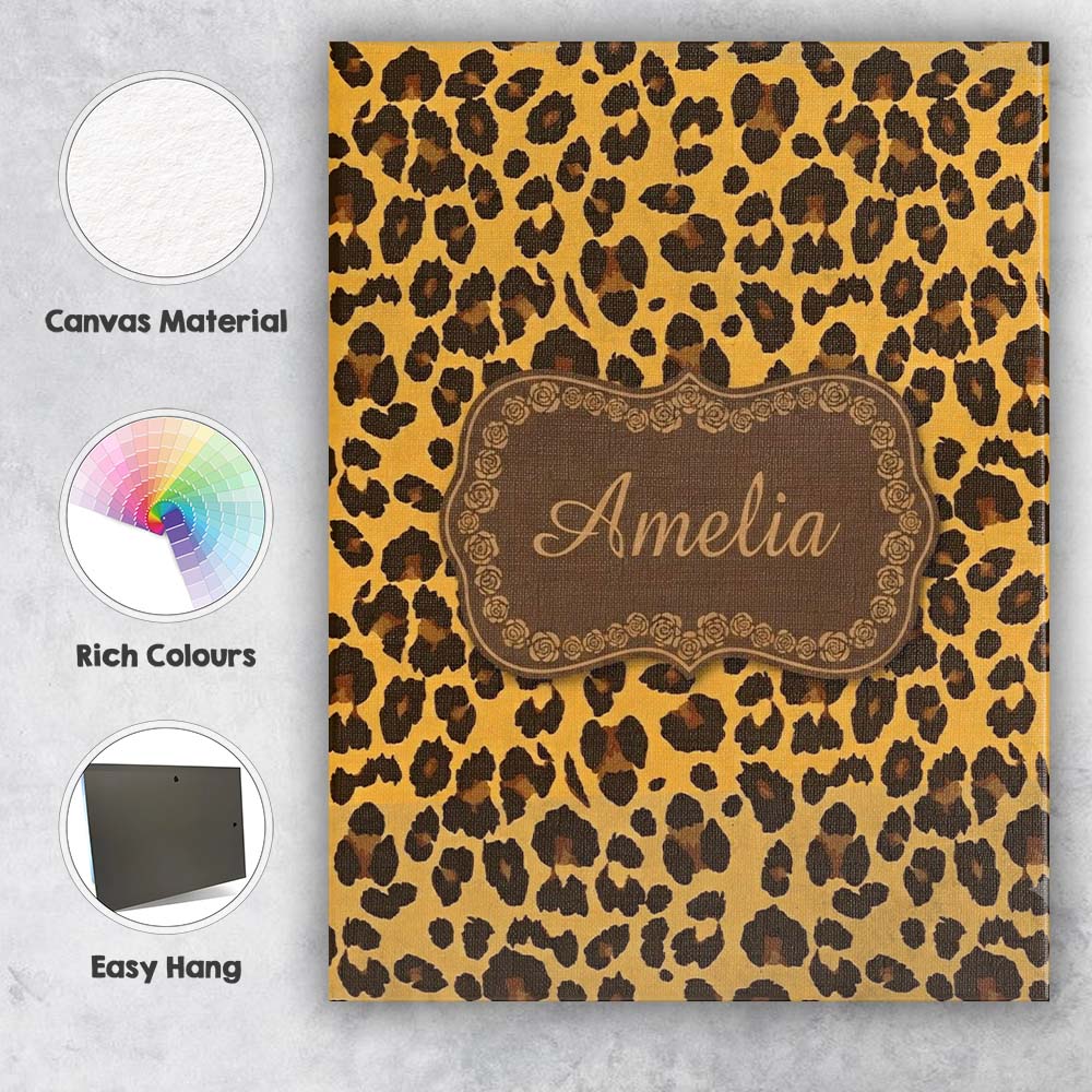 Personalised Name Classic Leopard Animal Custom  Unique Gift Idea Elegant Feature Canvas Wall Art Print Decor Picture Ready to Hang