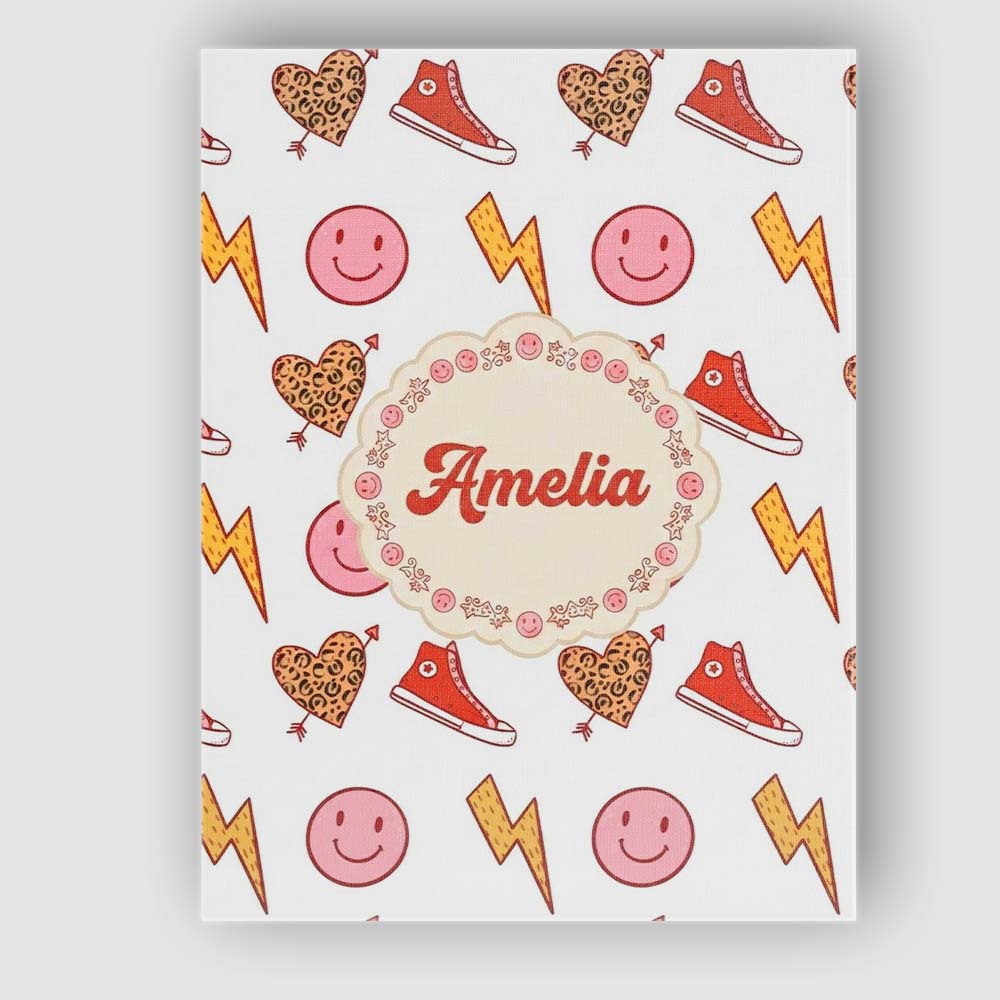Personalised Name Cute Heart Lightning Custom  Modern Room Accent Elegant Feature Canvas Wall Art Print Decor Picture Ready to Hang