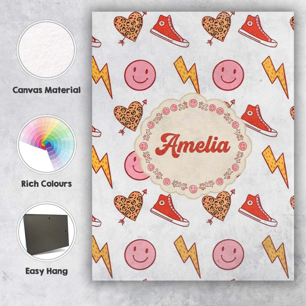 Personalised Name Cute Heart Lightning Custom  Modern Room Accent Elegant Feature Canvas Wall Art Print Decor Picture Ready to Hang