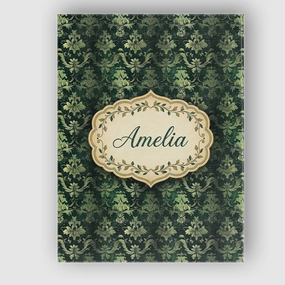 Personalised Name Dark Green Ornamental Custom  Modern Room Accent Elegant Feature Canvas Wall Art Print Decor Picture Ready to Hang